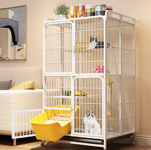 <span class=keywords><strong>Cage</strong></span> intérieure extra-large pour chat <span class=keywords><strong>avec</strong></span> toilette intégrée, motif uni, construction en acier écologique, fermeture à bouton pour petites races - Product Image 1