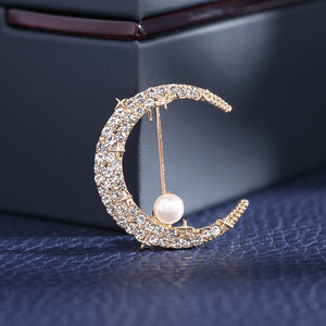 Broche de Aleación Simple y Exquisito de Alta Calidad al por Mayor, con Perla y <span class=keywords><strong>Luna</strong></span>, Antideslumbrante, para Accesorios de Ropa de Alta Gama - Product Image 4