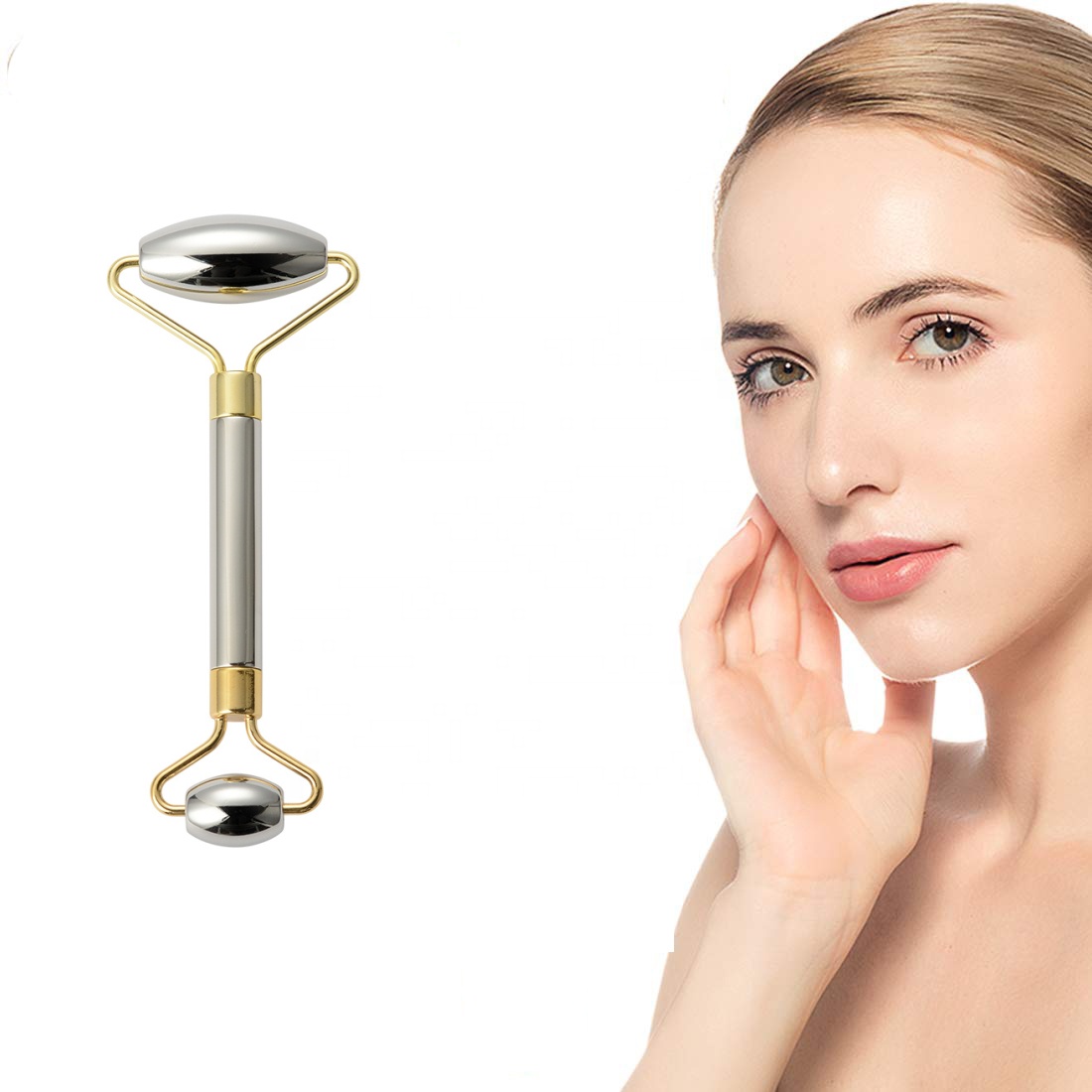 Оптовая продажа, индивидуальный металлический массажный ролик для лица из нержавеющей стали