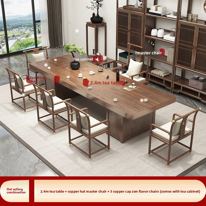 2.4-meter tea table+copper capped master chair