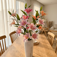 ZZLTY Großhandel Luxuriöse 3-Köpfige Lilien Seiden-Kunstblumen 3D-Gedruckt für Hochzeiten, Hausdekoration, Valentinstag, Abschlussfeier