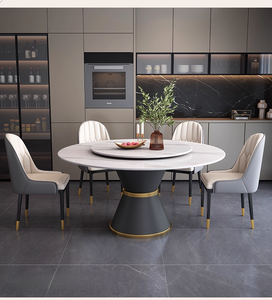 <span class=keywords><strong>Table</strong></span> à <span class=keywords><strong>manger</strong></span> ronde supérieure en pierre frittée avec Susan paresseuse rotative circulaire à 360 ° <span class=keywords><strong>pour</strong></span> 4 à 8 <span class=keywords><strong>personnes</strong></span> - Product Image 2