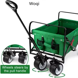 Woqi – chariot pliable utilitaire de Camping en plein air, chariot de plage avec roues larges universelles et poignée réglable vert