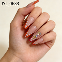Uñas Postizas de Alta Calidad al por Mayor, Reutilizables, Color Nude Rojo, con Punta Francesa, Largas, con Acentos de Cristal, Sets de Uñas Artísticas al por Mayor