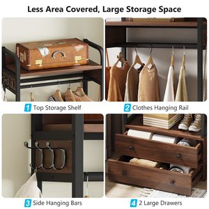 New solid wood floor-standing <b>clothes</b> <b>rack</b> for home use in bedrooms with drawers, open and simple clothing storage wardrobe - Product Image 3