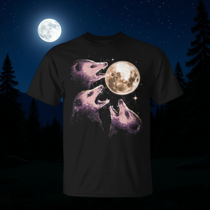 Camiseta gráfica con estampado de tres opossums que ruedan sobre la luna, camiseta negra unisex con cuello redondo y manga corta para adultos, camiseta promocional con impresión digital - Product Image 3