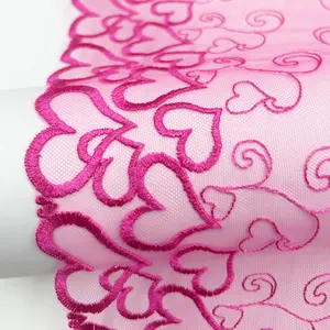 Manufacturer Wholesale Floral Embroidered Tulle Laces Border 39cm Pink Navy Black Love Heart Shape Embroidery Lace Trim