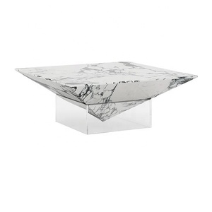 Mesa <span class=keywords><strong>de</strong></span> <span class=keywords><strong>Centro</strong></span> Moderna Minimalista <span class=keywords><strong>de</strong></span> Acrílico Transparente con Base <span class=keywords><strong>de</strong></span> Mármol Natural Flotante - Product Image 5