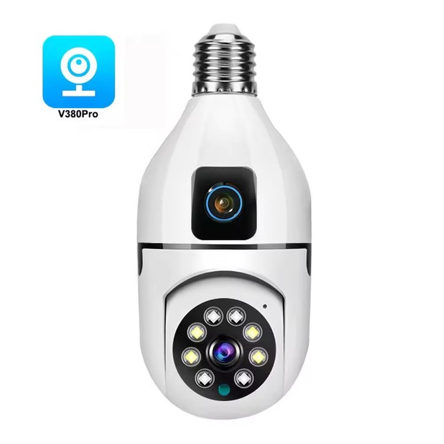 E27 1080p Dual Lens Camera Smart V380 Pro PT Camera Powered by Holder Indoor Lamp Dual Lens Camera for Home Security Camera