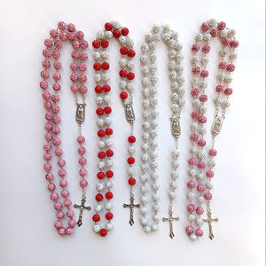 שרשרת מחרוזות תפילה קתולית חדשה אופנתית סיטונאית לשנת 2026 מצופה כסף עם צלב דתי של מריה הבתולה וחרוזי כדור בייסבול - Product Image 1