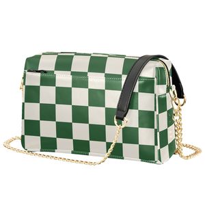 Green Checkered Print Womens Leather Crossbody bag Shoulder Bags with Chain Strap <b>Small</b> <b>Purse</b> Trendy for Spring Outdoor Party - Product Image 1