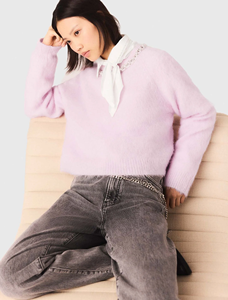 Suéter de Punto LEDUO Otoño-Invierno Personalizado 100% Algodón con Cuello Redondo y Adorno de Cristal para Mujer - Product Image 2