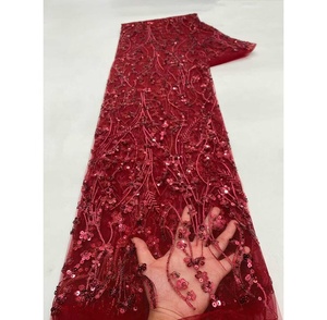 Tissu en dentelle française brodée fantaisie de créateur, perles et sequins, écologique, 5 yards, dentelle africaine pour femmes - Prix de gros - Product Image 6
