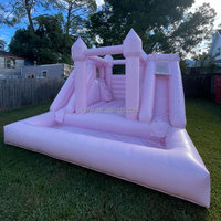 GMY Gonflables Rose pastel Maison gonflable avec toboggan et fosse à balles Gonflabile Tobogane Accessoires de terrain de jeu intérieur