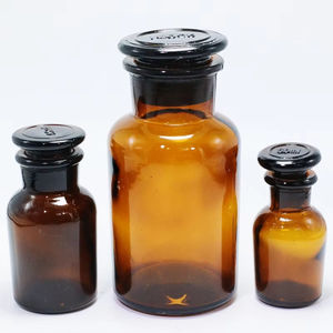Bouteille en verre à large ouverture pour réactifs chimiques de laboratoire médical et d'apothicaire, brun ambre, 50 ml, 125 ml, 250 ml, 500 ml, avec bouchon en liège et impression sérigraphiée - Product Image 1