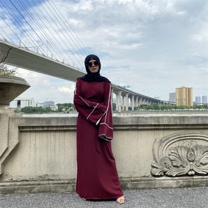 Abaya Nida de haute qualité, forme trapèze, robes maxi avec ligne blanche pour adultes, Moyen-Orient 6472 # - Product Image 2