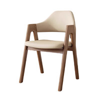 Chaise de salle à manger nordique en bois massif avec dossier et accoudoirs, revêtement en cuir, usage domestique et commercial, design haut de gamme en forme de A