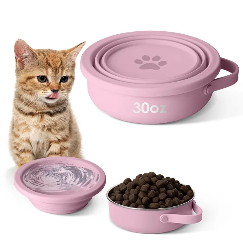 Nouveaux bols pour chat en acier inoxydable ODM personnalisés sans BPA avec base en caoutchouc antidérapante bol pour chien isolé pour la nourriture et l'eau