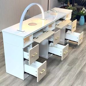 Table de manucure de luxe légère et puissante avec aspirateur intégré, modèle tendance pour une, deux ou trois personnes, et chaises - Product Image 1