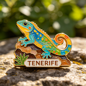 Imán de recuerdo personalizado de la Isla de Tenerife, Monte Teide, Volcán, en plata antigua, con lagarto 3D de metal, para nevera - Product Image 5