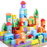 Blocs de construction en bois personnalisés pour enfants, 100 pièces, ferme et ville, jouets éducatifs empilables pour l'apprentissage des enfants