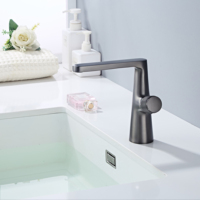 Grifo Mezclador de Agua Fría y Caliente Moderno para Lavabo de Baño, Diseño de Latón Sólido Montado en Cubierta de un Solo Orificio, Acabado Ennegrecido