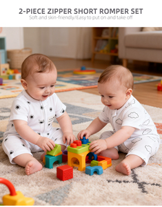 Romper Bayi Lengan Pendek Resleting Ganda 2 Pcs Katun Rib Musim Panas Baju Bayi Baru Lahir Lembut  Jumpsuit Bayi Bermotif - Product Image 5