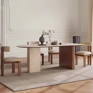 Ensemble table et chaises ovales en bois massif, 6 pièces, durable, pour salle à manger - Product Image 2