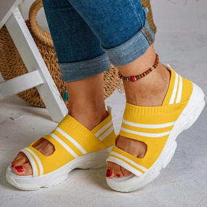 Sandalias deportivas informales de verano con plataforma y punta abierta para mujer, parte superior de punto a rayas, suela gruesa, calzado para caminar en la playa - Product Image 1