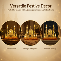 Lampe de table à LED en forme de mosquée avec paillettes dorées, fonctionnant avec des piles AA, avec base en bois massif durable pour la décoration de la maison pendant le Ramadan