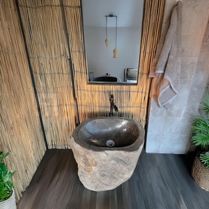 NEWSTAR Baño Pedestal Lavado a mano y lavado Hoteles River Rock Lavabo <span class=keywords><strong>de</strong></span> piedra natural Lavabo - Product Image 3