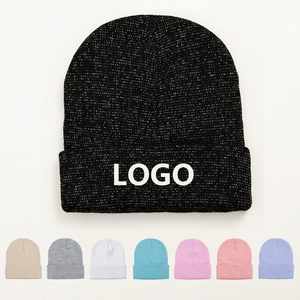 Gorro de esquí de punto con puño para mujer, con lentejuelas de lurex, elegante, brillante, para viajes, actividades al aire libre, invierno, con logo personalizado, regalo para amiga - Product Image 1