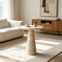 Table d'appoint ronde en travertin naturel, table de chevet style Wabi Sabi, petite table basse d'appoint pour une décoration intérieure chic