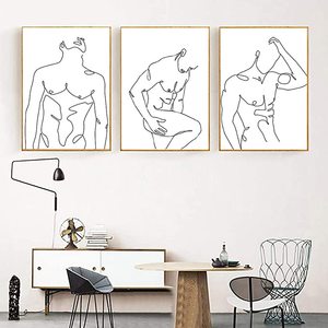 Peintures d'art mural Silhouette de <span class=keywords><strong>corps</strong></span> d'<span class=keywords><strong>homme</strong></span> Dessin au trait minimaliste Figure masculine Décoration d'art mural - Product Image 2