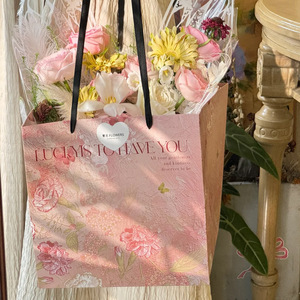 Flower Tote Bag <strong>Packaging</strong> Paper Bag Internet Famous square Hugging Bag Large Gift Bouquet Handbag - Product Image 2
