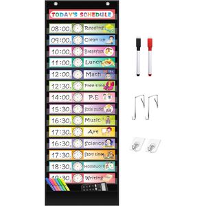 Tabla de Horarios Diarios con Bolsillos de Tela, Tarjetas Reutilizables de Doble Cara, Organizador para Aula, Oficina, Hogar y Escuela, Modelo 6554 - Product Image 1