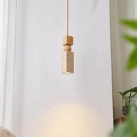 Petit lustre de chevet de chambre à coucher de style antique, luminaire suspendu LED sculpté ajouré en pierre de grotte couleur noyer, pour gîte haut de gamme