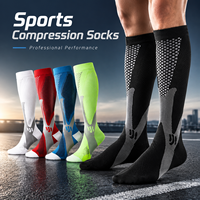 Chaussettes de compression sportives pour hommes, hauteur genou, pour la course, le cyclisme, le football, chaussettes de soutien athlétique, vente en gros, logo personnalisé
