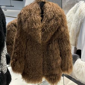 <span class=keywords><strong>Abrigo</strong></span> de piel de oveja de camello para mujer con cuello Natural Lady Real <span class=keywords><strong>abrigo</strong></span> de piel de oveja 2024 invierno cálido Natural Mongolia tela de piel - Product Image 1