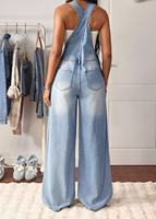 Combinaison décontractée en jean bleu délavé mi-taille en viscose/coton pour femme, style Y2K rétro avec boutons, idéale pour l'été
