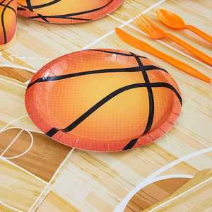 Platos de Papel Desechables Redondos de 7 Pulgadas con Diseño de Baloncesto, Suministros y Decoraciones para Fiestas de Cumpleaños, Directo de Fábrica, OEM, CMYK - Product Image 2