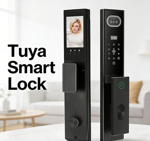 แอป Tuya WiFi ปลดล็อคอัจฉริยะหลายรูปแบบ ล็อคด้วยใบหน้า ลายนิ้วมือ รหัสผ่าน บัตร IC  ตัวล็อคด้านหน้าอะลูมิเนียม กันน้ำ IP65 หน้าจอกระจก  หน่วยความจำแบบคลาวด์ D2 Tuy - Product Image 1