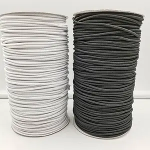 wholesale 1mm 1.5mm 2mm 2.5mm 3mm sewing black white round band rope earloop cord stretch knit braided elastic cord string