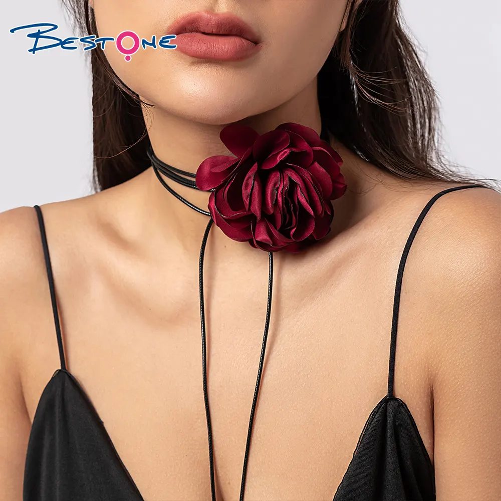 Bestone kalung Choker hitam besar, kalung Choker bunga Phantom bertali, kalung Vintage Choker bunga untuk wanita anak perempuan
