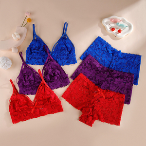 Set di Lingerie in Pizzo Francese Sexy, Reggiseno Puro Senza Ferretto Sottile e Traspirante, Boxer Seducenti con Ritagli, Mutandine Leggere - Product Image 4