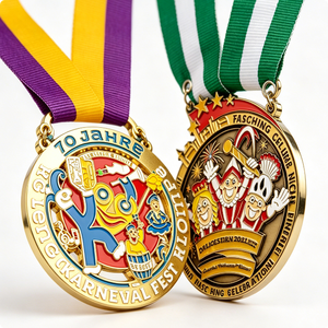 Medalla Personalizada de Aleación de Zinc Bañada en Oro con Diseño Circular de Arte Popular en Esmalte Duro, Souvenir para Celebración de Carnaval - Product Image 2