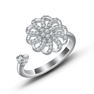 Women's Flower Zircon Open Ring Micro Pave Rotating Design Gift Jewelry - Product Image 2