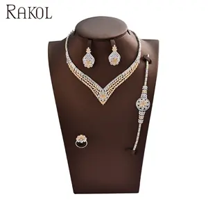 RAKOL S520 Luxury flower shaped bridal jewellery Dubai popular wedding accesory 4-piece jewelry set for women