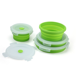 Foldable Silicone Food Storage <b>Container</b> Round With Clip On Lid For Travel And <b>Refrigerator</b> Use - Product Image 5