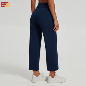 Pantalones de Yoga de Cintura Alta para Mujer Allure Body, Color Azul Marino, Corte Holgado, Elásticos en Cuatro Direcciones, Pantalones Deportivos para Fitness - Product Image 1